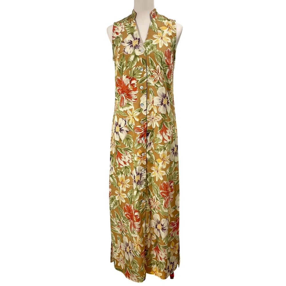 Vintage 90s Floral Button-Up Maxi Dress Coldwater Creek Sheath Sleeveless Size 6